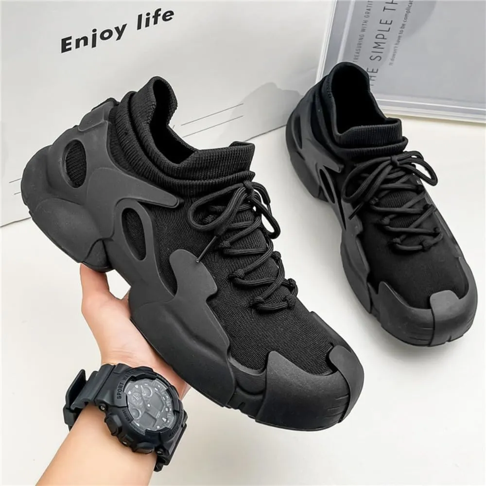 Women's Knit Mesh Sneakers Black Thick Heel Breathable Cushioned Comfort Sport Shoes for Gym Hiking