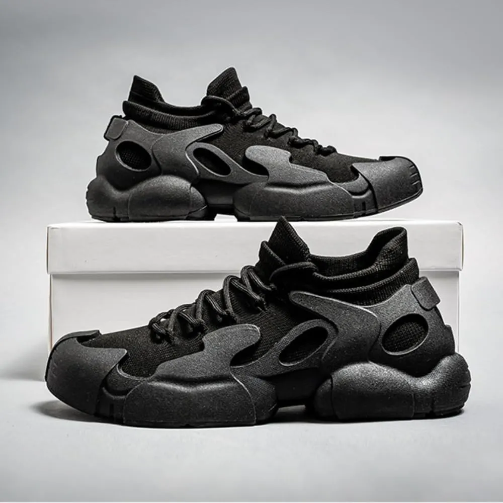 Women's Knit Mesh Sneakers Black Thick Heel Breathable Cushioned Comfort Sport Shoes for Gym Hiking