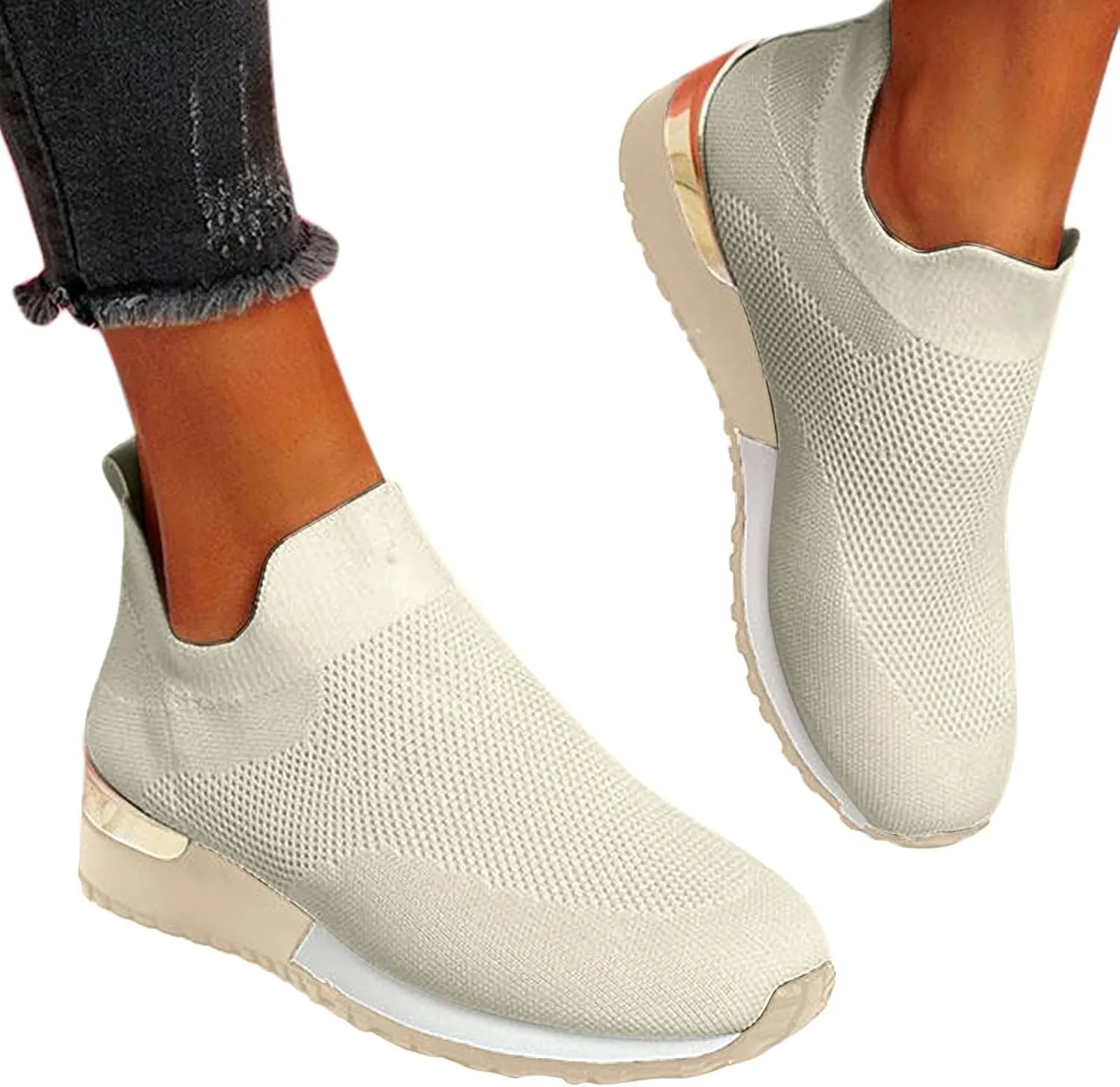 Womens Sneakers Non Slip Work Shoes Women Lightweight Breathable Knit Mesh Sock Flats Fashion Non Slip Workout Shoes for Hike Walk Yoga Dance Outdoors
