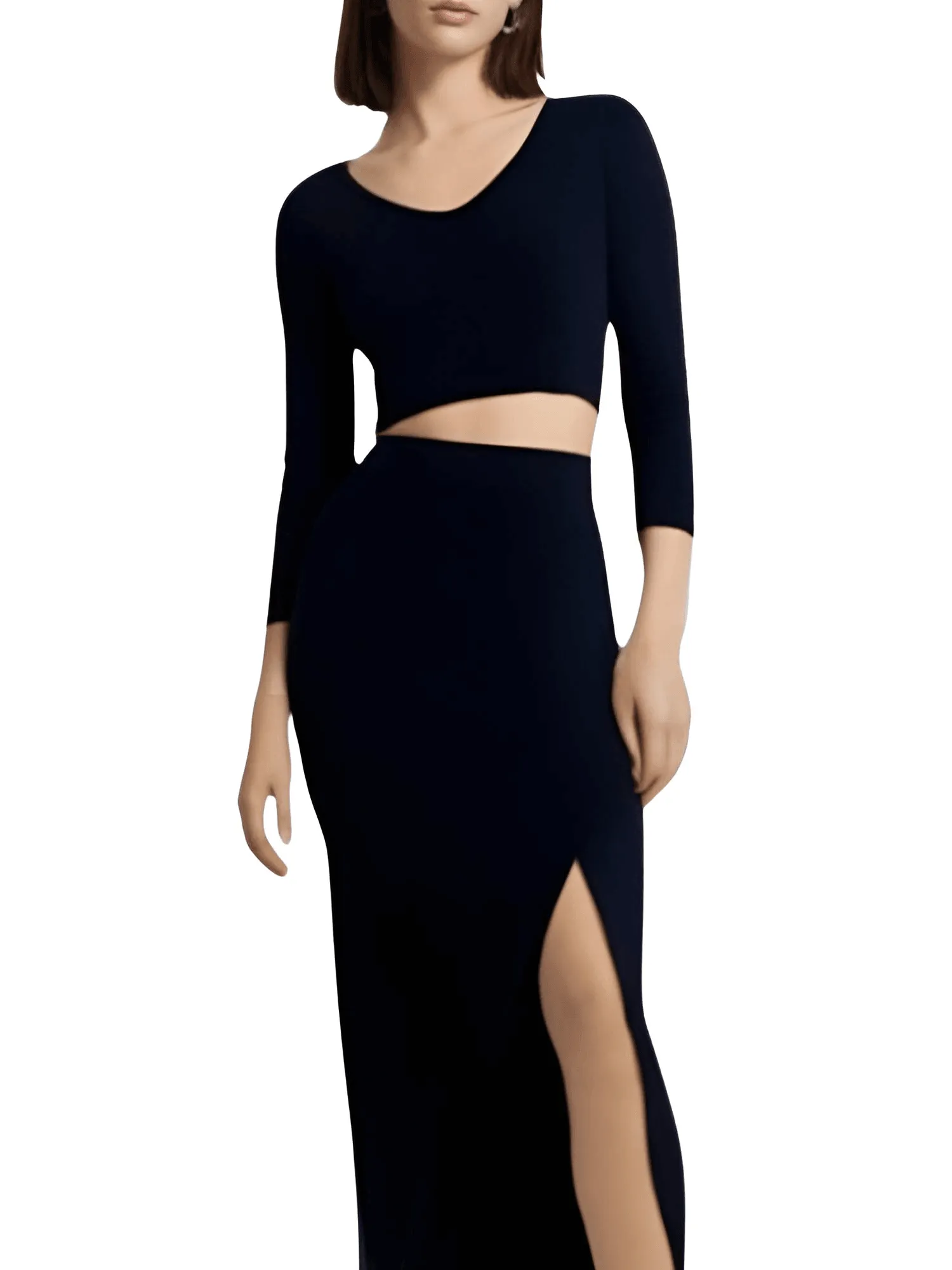Women's Two Piece Skirt Suits Long Sleeves Knit Top   Split Long Skirt Sets