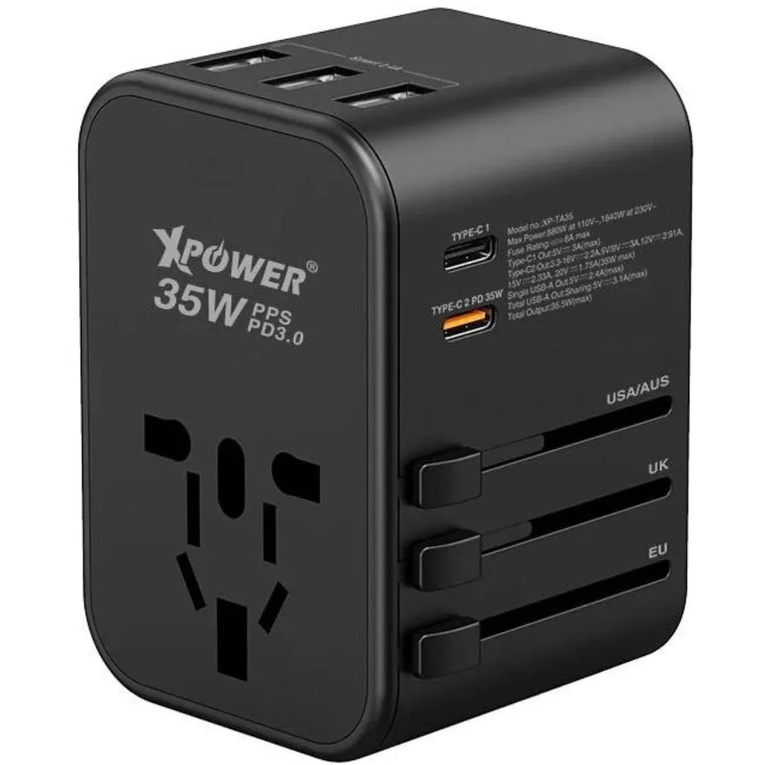 XPower TA35 35W 5-Port Travel Adapterwith PD 3.0 Fast Charging - Black