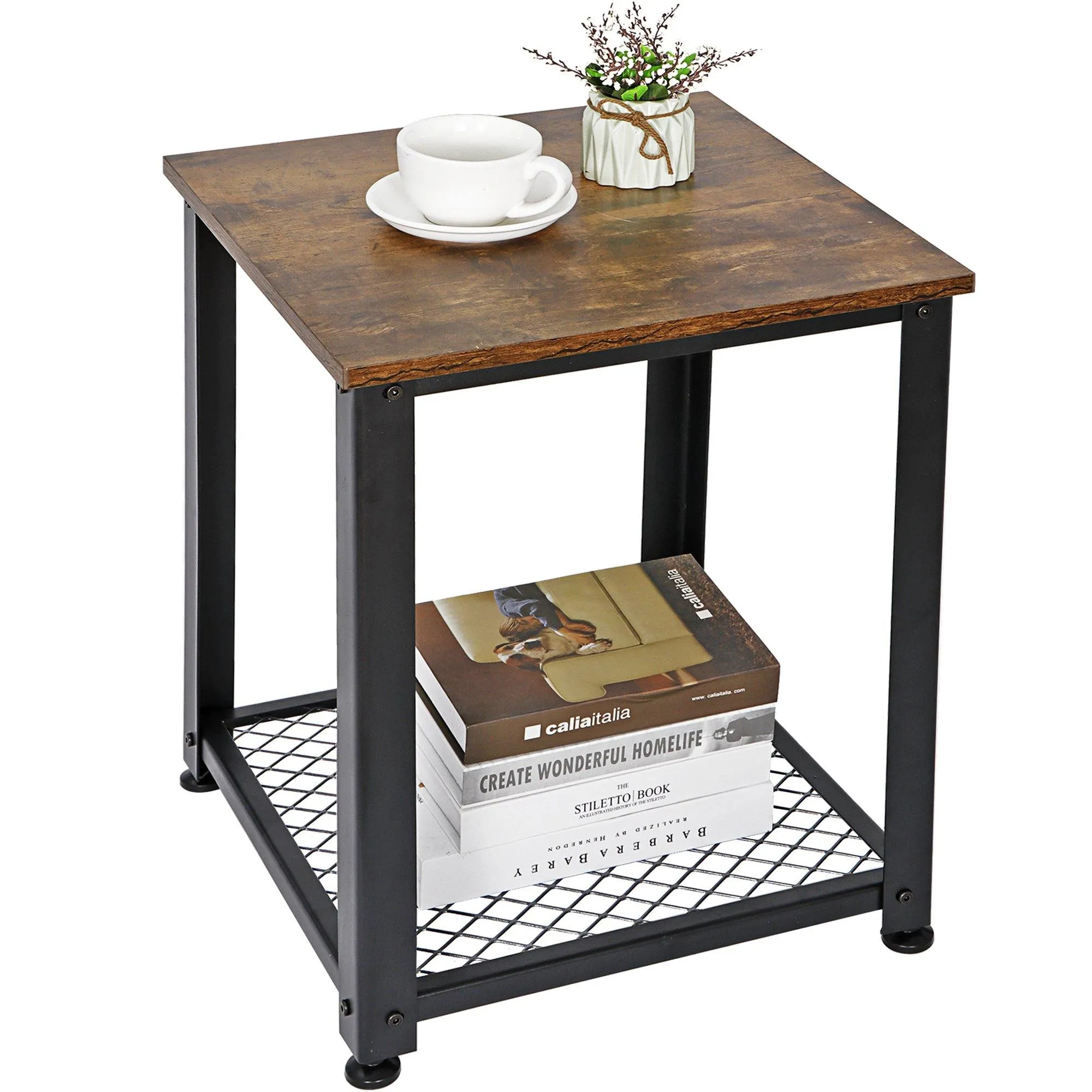 ZENY™ End Table, Sofa Side Telephone Table with 2-Tier Shelves, Nightstand for Bedroom, Living Room