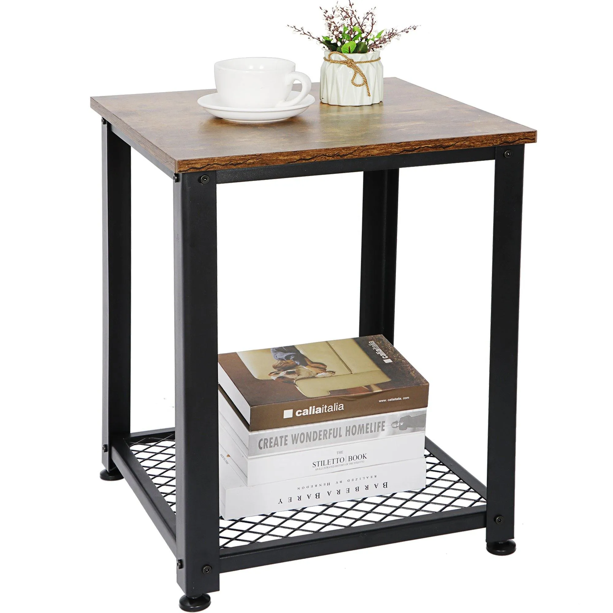 ZENY™ End Table, Sofa Side Telephone Table with 2-Tier Shelves, Nightstand for Bedroom, Living Room